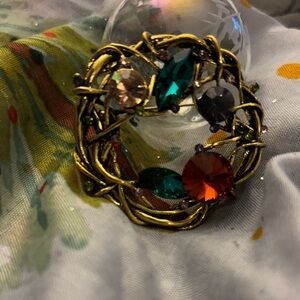 Birdsnest Wreath Gold Holiday Christmas Brooch